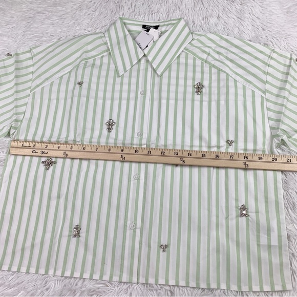 Express Embellished Striped Cropped Boyfriend Portofino Shirt long sleeve - Picture 6 of 12